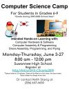 The first camp is a Computer Science Camp that will be held at SHS Monday-Thursday June 3-27.
